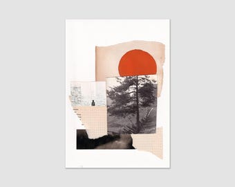 Collagekunst, hedendaagse kunstafdruk, oranje v.3