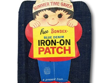 Toppa termoadesiva vintage Armour Star in denim blu / Cartolina pubblicitaria Bondex