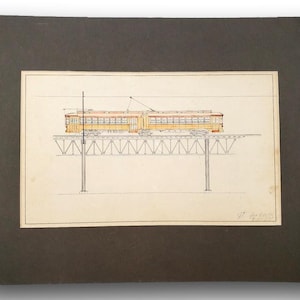 Unique 1925 Original Hand-Drawn Streetcar Bridge Architectural Drawing