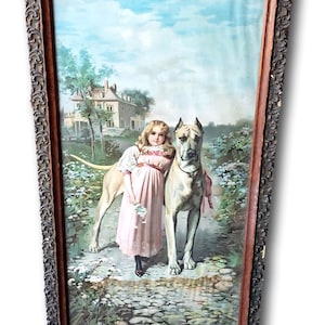 Victorian Lithograph Girl With Dog - Etsy