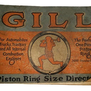 Répertoire des tailles de segments de piston Gill 1919 : référence automobile vintage