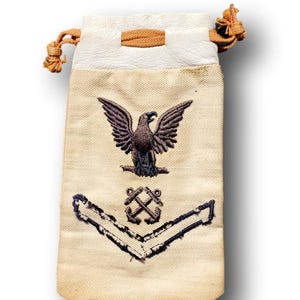 Porte-monnaie vintage de marin de la marine américaine cousu main - Aigle et insignes d'ancre brodés