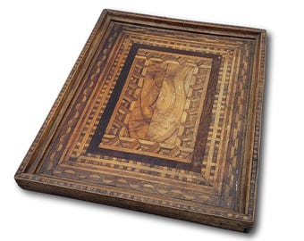 Antique Wooden Parquetry Tray Sorrento Style Inlay Serving Tray 10.25 x 14