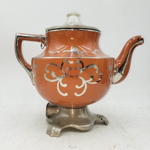 Antique 1912 Royal Rochester Enamel Coffee Percolator – Art Deco Ceramic & Metal Base – Complete