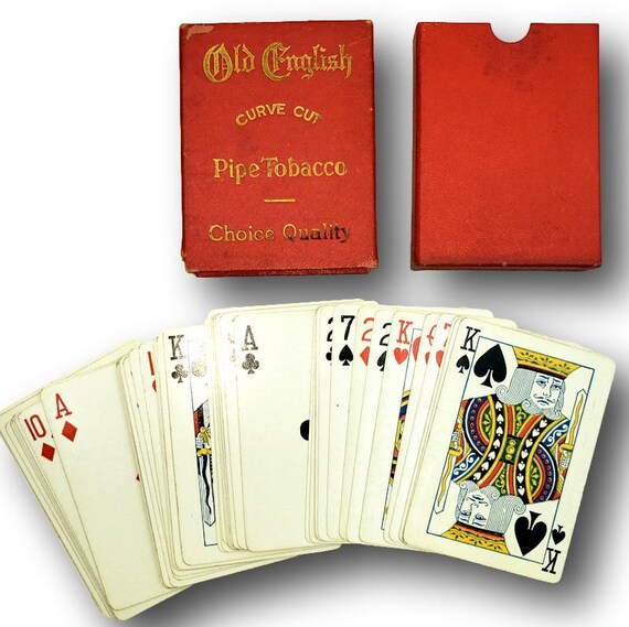 tobacco playing cards Vintage Old English Curve Cut Pipe Tobacco Advertising Playing Cards –  Complete Deck with Box