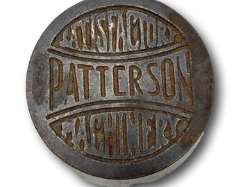 Posacenere/ciotola in ghisa vintage della Patterson Machinery – Piatto pubblicitario industriale, manufatti di fonderia dei primi del XX secolo