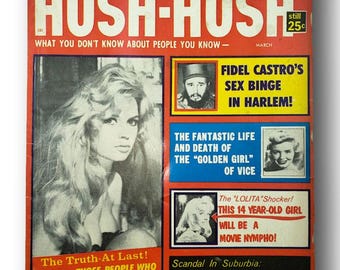 Rivista Hush-Hush d'epoca: tabloid scandalistico di marzo 1961