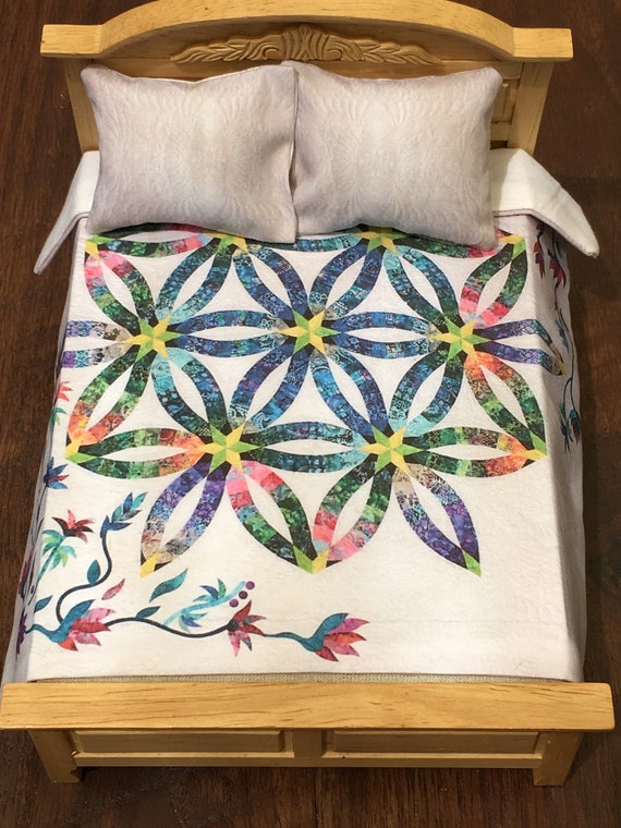 Mini Dollhouse Bedspread Comforter  2 Pillows Handmade 1:12 scale #C125 