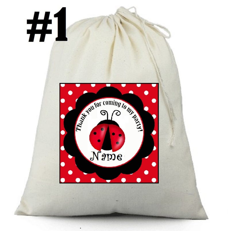 12 Personalized Ladybug Birthday Party Favor Candy Loot Treat Drawstring Bags
