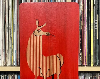 Hot Llama, is an original, mid-century inspired, acrylic painting of a llama. Perfect for a child's room.