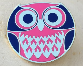 Owl Enamel Pin in Pink and Blue