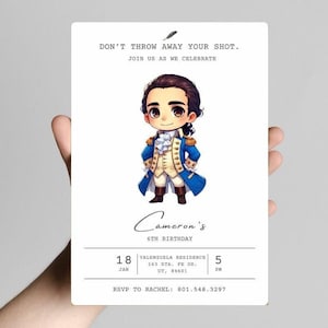 Hamilton Birthday Invitation (4 options) Alexander Hamilton Birthday Invite, Aaron Burr, King George Birthday, Theater Kid Party