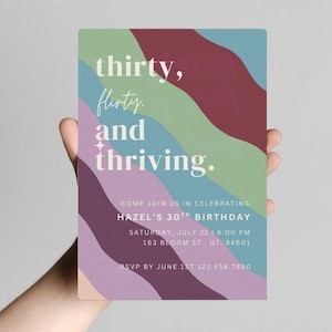 13 Los 30 Einladen | Dreißig Flirty and Thriving, 30.Geburtstags-Party-Vorlage, Y2K 2000er Jahre Einladen, 13.Geburtstags-Einladung
