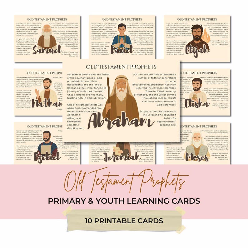 Flat illustration of Abraham lesson card – Old Testament prophet printable