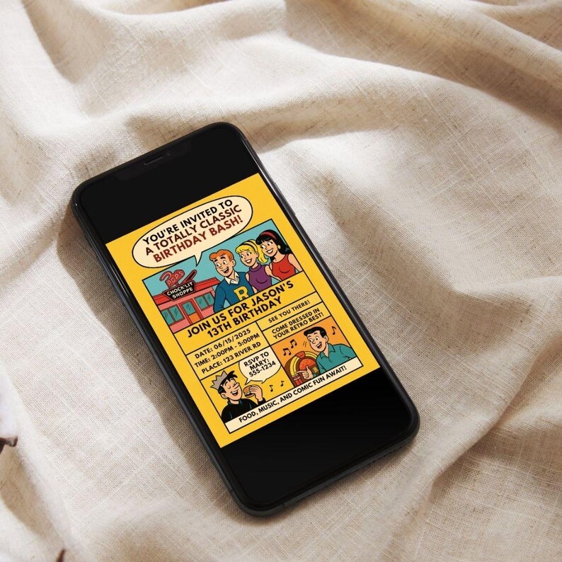 Retro Archie Comics Birthday Invitation – 1950s Comic Book Party Invite ...