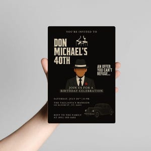 Der Pate-Geburtstagseinladung | Männer 40. Geburtstag einladen, Mafia Party einladen, bearbeitbares Mobster Party Thema, Al Pacino einladen, 50