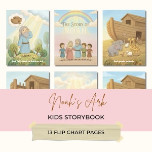 May include: A children's storybook titled "Noah's Ark" with illustrations. The cover art features scenes from the story, including Noah, the ark, and animals. The book has 13 flip chart pages.