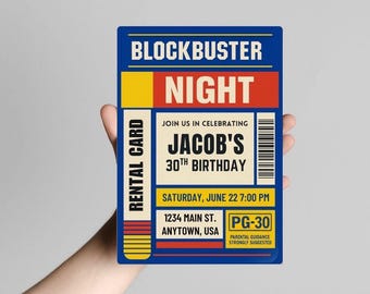 90s Movie Night Birthday Invitation | Blockbuster Theme, Printable Retro Milestone Party Invite, VHS Party Ticket, Blockbuster Invite