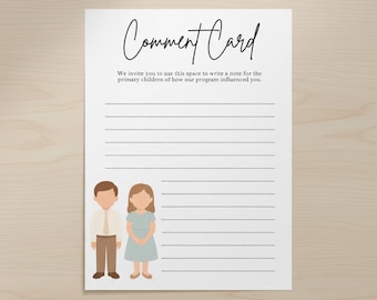 LDS Primary Program Comment Card | Primary Program Template | Printable Comment Card for Primary Presentation | LDS Church Card