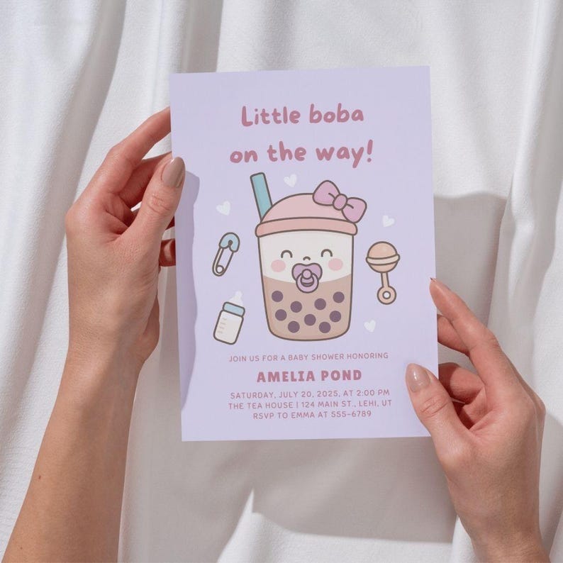 Little Boba Baby Shower Invitation | Cute Kawaii Bubble Tea Theme ...