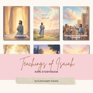 Peut inclure: Un livre d'histoires pour enfants Teachings of Isaiah sous forme de chevalet avec 16 pages. La couverture présente trois illustrations : un homme agenouillé dans un temple, un homme sur une colline et un homme parlant à un groupe.