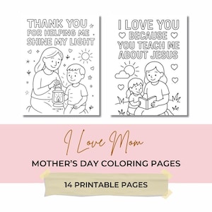 Dibujos para colorear del Día de la Madre / 14 páginas imprimibles para Primaria, Actividad para niños, Actividad para compartir en Primaria, Tarjetas para el Día de la Madre