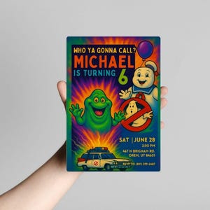 Ghostbusters Birthday Invitation | Retro Party Invite, Slimer, Stay Puft, Ecto-1 Theme, Ghostbusters Invite, Ghostbusters Party