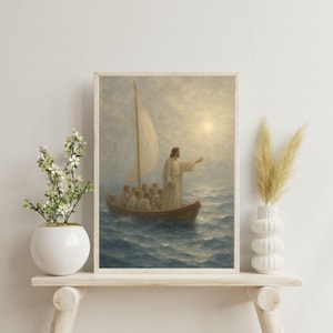 Peace, Be Still | Jesus Calms the Storm Printable, Christian Wall Art, Bible Story Painting, LDS Jesus Art, Sea of Galilee, Jesus Painting
