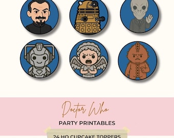 Doctor Who Villains Cupcake Toppers | Tardis Party Decor, Sci-Fi Birthday, Time Travel Party, Whovian Party, David Tennant, Tardis Cake