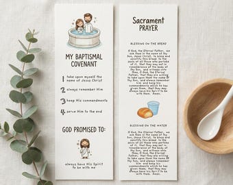 LDS Baptism Bookmark for Kids | Primary Baptism Gift, My Baptismal Covenant & Sacrament Prayer Bookmark, Latter Day Saints Baptism Keepsake