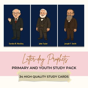 Tarjetas de estudio de los profetas de los últimos días / Tarjetas didácticas de la historia de la Iglesia SUD para la Primaria, materiales visuales de los Santos de los Últimos Días, Primaria SUD, Noche de hogar,