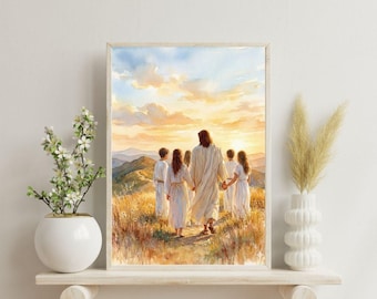 Tema de la Juventud SUD 2026 / Camina conmigo, Moisés 6:34 Arte mural cristiano, Jesús con los jóvenes