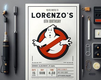 Invitación de cumpleaños de los Cazafantasmas (3 opciones) Invitación digital de ciencia ficción para niños para fiesta Slimer Stay Puft Imprimible / Evite / A quién vas a llamar