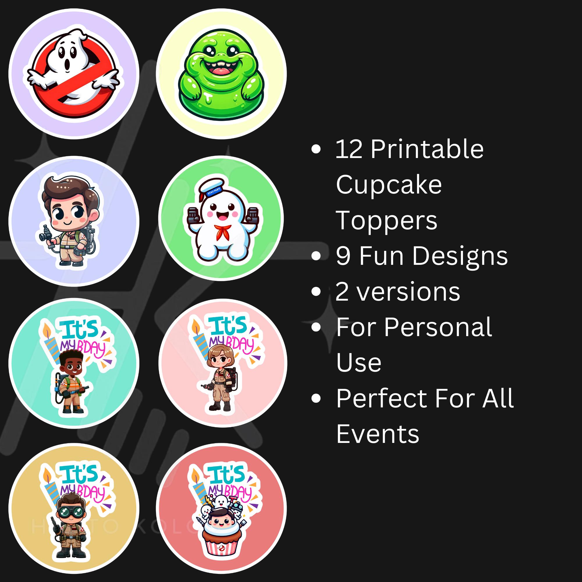 Cute Ghostbusters Cupcake Topper Sci-fi 2" Instant Download for ...