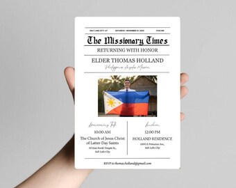 LDS Missionary Homecoming Invitation, Personalized Return with Honor Invite, Editable Mission Farewell Template