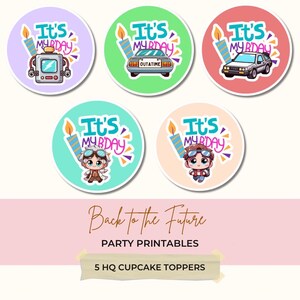 Back to the Future Cupcake Toppers, Time Travel Birthday Party Printables, 80s Movie Theme, Doc Brown, Chibi Retro Party Decor, BTTF