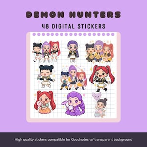 Kpop Demon Hunters Digital Sticker Pack | 48 Chibi Kawaii Stickers, Rumi, Zoey, Mira, GoodNotes Digital Planner Journal, Anime Kpop Stickers