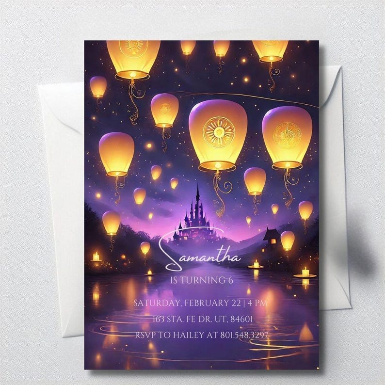 Floating Invite Magical Floating Lanterns Birthday Invitation | Princess Party Invite ...