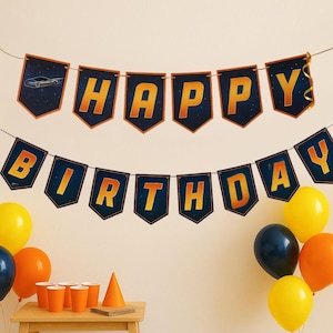 Banner de cumpleaños de Regreso al Futuro / Decoración de fiesta retro imprimible, guirnalda de ciencia ficción DeLorean de los 80, descarga digital, banderín de Feliz Cumpleaños