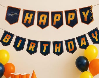 Back to the Future Birthday Banner | Printable Retro Party Decor, DeLorean 80s Sci-Fi Garland, Digital Download, Happy Birthday Pennant