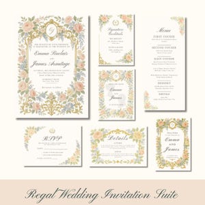 English Regency Wedding Invitation Suite, Bridgerton Wedding Invite Set, Floral Wedding Stationery, Save the date, Elegant Vintage Wedding