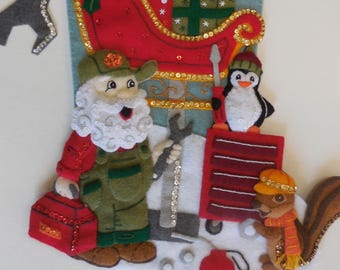 Finished Christmas Stocking - North Pole Tune-Up