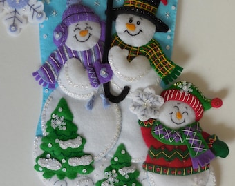 Finished Christmas Stocking - Frosty Family