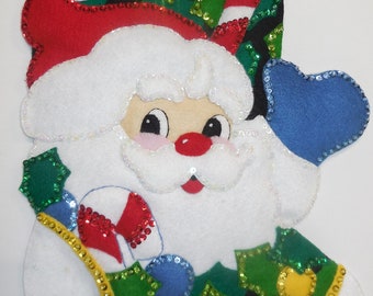 Finished Christmas Stocking - Holly Jolly Santa