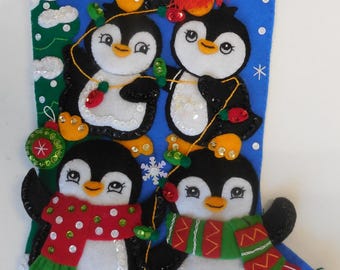 Finished Christmas Stocking - Penguin Tree