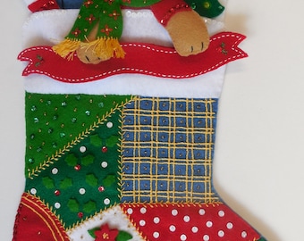Finished Christmas Stocking - Patchwork Teddy