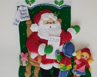 Finished Christmas Stocking - A Visit with Santa