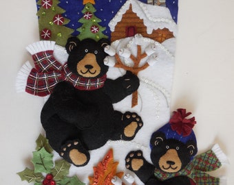 Finished Christmas Stocking - Black Bear Bonfire