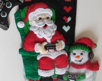 Finished Christmas Stocking - High Score Santa