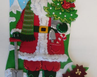 Finished Christmas Stocking - Santa's Gardening Magic